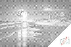  PontPöttyöző - Telihold a tengerparton Méret: 40x60cm, Keretezés: Kartonlemezen, Szín: Zöld