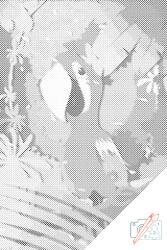 PontPöttyöző - Boldog papagáj Méret: 40x60cm, Keretezés: Fatáblával, Szín: Piros