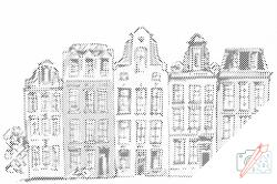 PontPöttyöző - Amszterdami házak Méret: 40x60cm, Keretezés: Fatáblával, Szín: Zöld