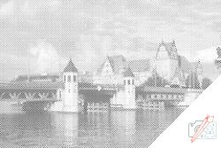  PontPöttyöző - Vasúti felvonóhíd Szczecinben, Lengyelország Méret: 40x60cm, Keretezés: Kartonlemezen, Szín: Kék