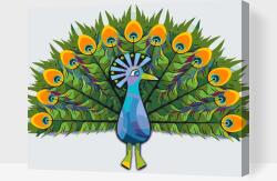  Festés számok szerint - Festett páva Méret: 40x50cm, Keretezés: Kartonlemezen