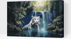  Festés számok szerint - Fehér tigris a vízesésnél Méret: 40x60cm, Keretezés: Műanyagtáblával