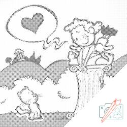  PontPöttyöző - Ámor és a cica Méret: 50x50cm, Keretezés: Műanyagtáblával, Szín: Zöld