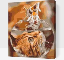  Festés számok szerint - Aranyhal macska szemszögéből Méret: 40x50cm, Keretezés: Műanyagtáblával