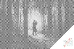  PontPöttyöző - Szerelmespár az erdőben Méret: 40x60cm, Keretezés: Műanyagtáblával, Szín: Piros