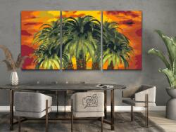 Festés számok szerint - Pálmafák piros háttérrel (3 db-os készlet) Méret: 40x60cm (3db), Keretezés: Műanyagtáblával