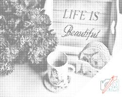  PontPöttyöző - Virág és egy csésze kávé Méret: 30x40cm, Keretezés: Kartonlemezen, Szín: Piros