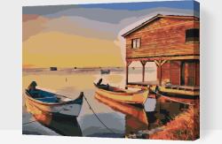 Festés számok szerint - Csónakok a faháznál Méret: 40x50cm, Keretezés: Kartonlemezen