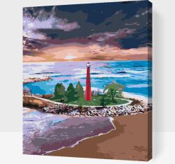 Festés számok szerint - Magas piros világítótorony Méret: 40x50cm, Keretezés: Műanyagtáblával