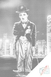 PontPöttyöző - Charlie Chaplin a városban Méret: 40x60cm, Keretezés: Fatáblával, Szín: Fekete