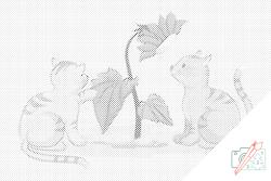  PontPöttyöző - Macskák virággal Méret: 40x60cm, Keretezés: Kartonlemezen, Szín: Zöld