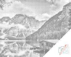  PontPöttyöző - Hegyi házikó Méret: 30x40cm, Keretezés: Kartonlemezen, Szín: Kék