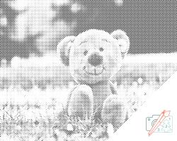  PontPöttyöző - Fűben ülő kismackó Méret: 30x40cm, Keretezés: Kartonlemezen, Szín: Zöld