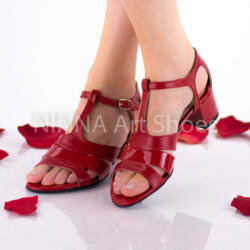 Oferta marimea 38 - Sandale dama , rosii, din piele naturala in combinatie cu piele lac - LNAA55RPL - ellegant