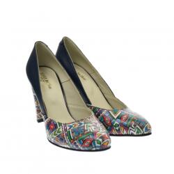  Oferta marimea 38 - Pantofi dama, eleganti, din piele naturala, bleumarin cu imprimeu, toc 7 cm - LNAA8BOXCOLOR