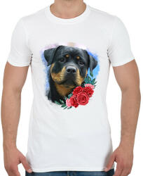 printfashion Rottweiler virággal - Férfi póló - Fehér (13896566)