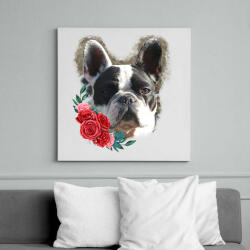 printfashion Francia bulldog virággal - Vászonkép - Fehér (13897377)