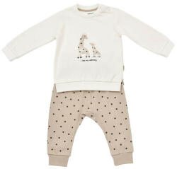 BabyCosy Set bluzita cu maneca lunga si pantaloni lungi cu buline Girafa, BabyCosy, 100% bumbac organic, Ecru (Marime: 9-12 luni) (BC-CSY2012-9)
