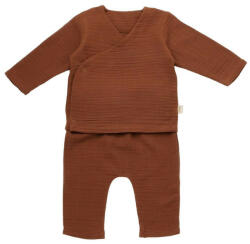 BabyCosy Set bluzita petrecuta si pantaloni lungi din muselina, BabyCosy, 100% bumbac organic, Caramiziu (Marime: 12-18 Luni) (BC-CSYM7013-12)