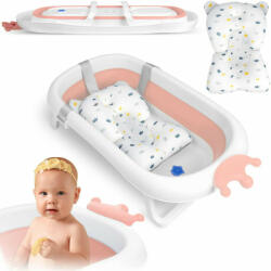 Ricokids Cadita pliabila, Ricokids, Pentru bebelusi, cu Dop Senzor de temperatura, suport antiderapant, Perna Reductoare, 728000, Roz (728000)