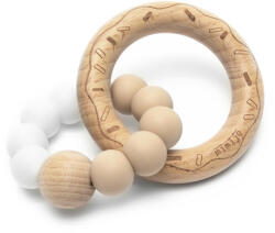 Mimijo rágóka 1 bükkfa gyűrűs szilikon fehér/bézs - babycenter-online