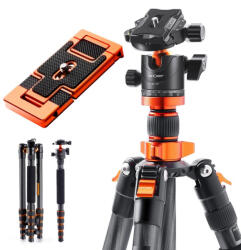 K&F Concept D255C4+BH-28L Carbon-Fiber Szénszálas Tripod/ Monopod (172/ 178cm Állvány) + 2in1 Mobiltartó-adapter (KF09.093V1)