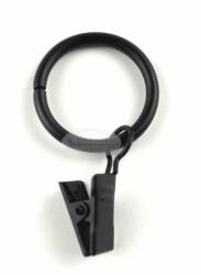  Fekete színű fém karika csipesszel 16 mm átmérőjű karnisrúdhoz