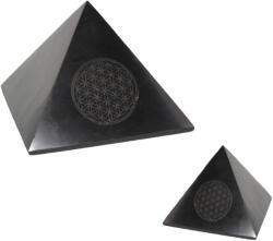 Piramida Shungit cu Simbolul Floarea Vietii - Protectie EMF 5, 7, 9, 15 cm - 1 Buc