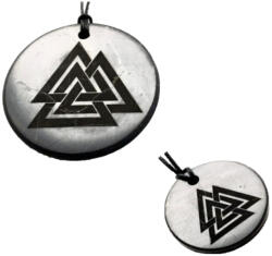  Pandantiv Shungit Rusia cu Simbolul Valknut - Protectie EMF 30x30x3-4 mm si 50x50x3-4 mm - 1 Buc