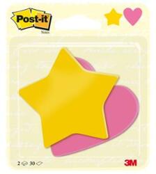 3M Öntapadó jegyzettömb, szív és csillag forma, 70x72 mm, 2x30 lap, sárga és rózsaszín (LPBC2030SHEU) - iroda24