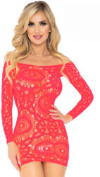 Leg Avenue Lace Long Sleeved Mini Dress 86794 Coral