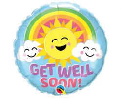 Qualatex Lufi fólia, Get Well felirattal, halvány kék, 46 cm