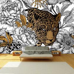 Mivali Fototapet - Leopard în bujori, vlies, 294x204 cm (T100592TQ6)