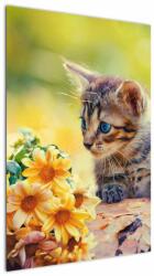 Mivali Tablou cu pisicuța uitându-se la floare, dintr-o bucată 60x90 cm (V020943V6090)