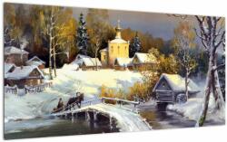 Mivali Tablou pe sticlă - Orășel iarna, dintr-o bucată 100x50 cm pe sticlă (V023276V10050GD)