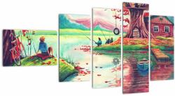 Mivali Tablou - Acuarelă, Golf într-un sat de munte, din cinci bucăți 110x60 cm (V022765V11060)