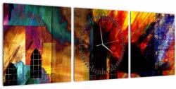 Mivali Tablou - Oraș colorat, abstracție (cu ceas), din trei bucăți 90x30 cm cu ceas (V023229V9030C)