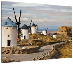 Mivali Tablou pe sticlă - Morile de vânt din Consuegra, Spania, dintr-o bucată 70x50 cm pe sticlă (V023470V7050GD)