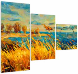 Mivali Tablou - Apus de soare peste lac, pictură acrilică (cu ceas), din trei bucăți 90x70 cm cu ceas (V023296V9070C)