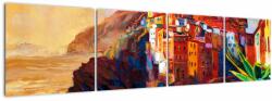Mivali Tablou - Satul de coastă Cinque Terre, Riviera italiană, impresionismul modern, din patru bucăți 160x40 cm (V023463V16040)