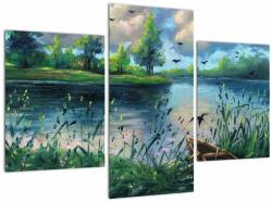 Mivali Tablou- Pictură în ulei, seară de vară lângă lac, din trei bucăți 90x60 cm (V022760V90603PCS)
