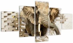Mivali Tablou - Elefant spârgând peretele, din cinci bucăți 125x70 cm (V022794V12570)