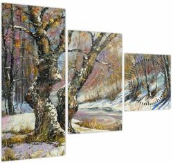 Mivali Tablou cu peisaj de iarnă pictat (cu ceas), din trei bucăți 90x70 cm cu ceas (V022213V9070C)