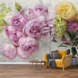 Mivali Fototapet - Flori pe perete, culori pastelate, vlies, 147x102 cm (T100396TQ3)