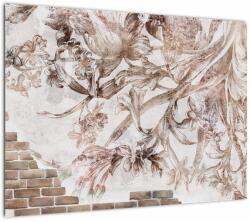 Mivali Tablou pe sticlă - Frescă florală pe un perete de cărămidă, dintr-o bucată 70x50 cm pe sticlă (V022882V7050GD)