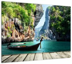 Mivali Tablou pe sticlă cu navă lungă pe plajă, dintr-o bucată 70x50 cm pe sticlă (V021199V7050GD)
