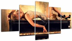 Mivali Tablou - Femeia și pian (cu ceas), din cinci bucăți 150x80 cm cu ceas (V023384V15080C)
