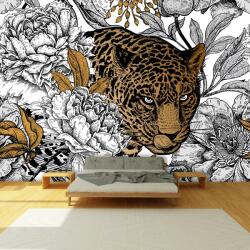 Mivali Fototapet - Leopard în bujori, vlies, 441x306 cm (T100592TQ9)