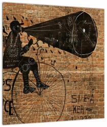 Mivali Tablou pe sticlă - Barbat cu biciclete stil Bansky, dintr-o bucată 40x40 cm pe sticlă (V023471V4040GD)