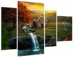 Mivali Tablou cu căbănuță în peisaj de poveste (cu ceas), din patru bucăți 110x75 cm cu ceas (V021933V11075C)
